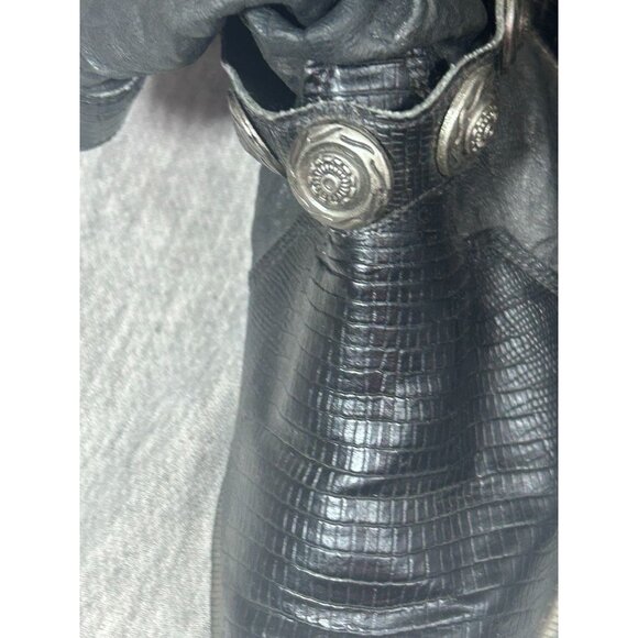 Leather Craft Men's Cowboy Boots Size 6 Westerns Leather Metal Chain Black - Picture 2 of 8